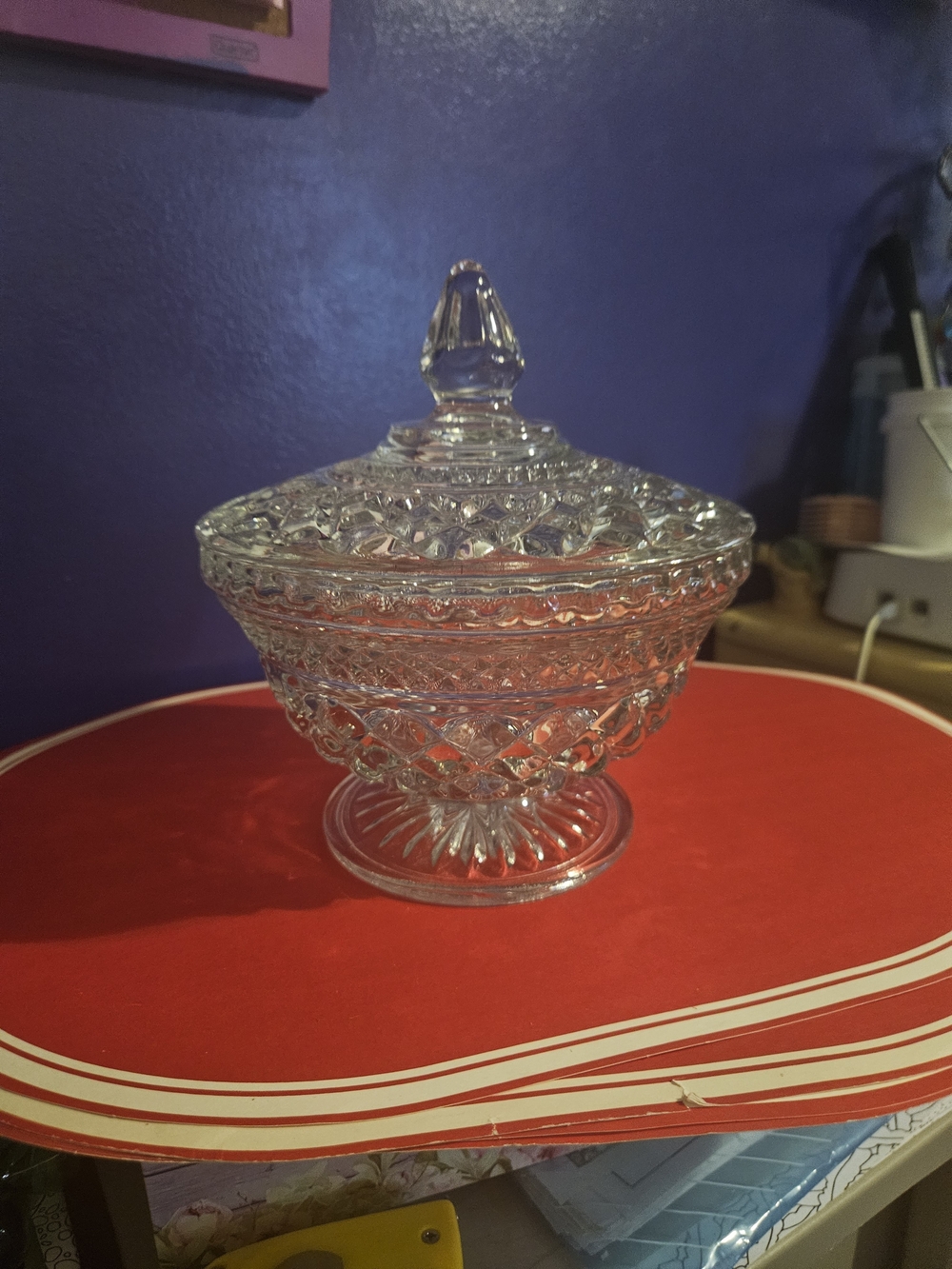 Clear Glass Covered Compote Candy Dish